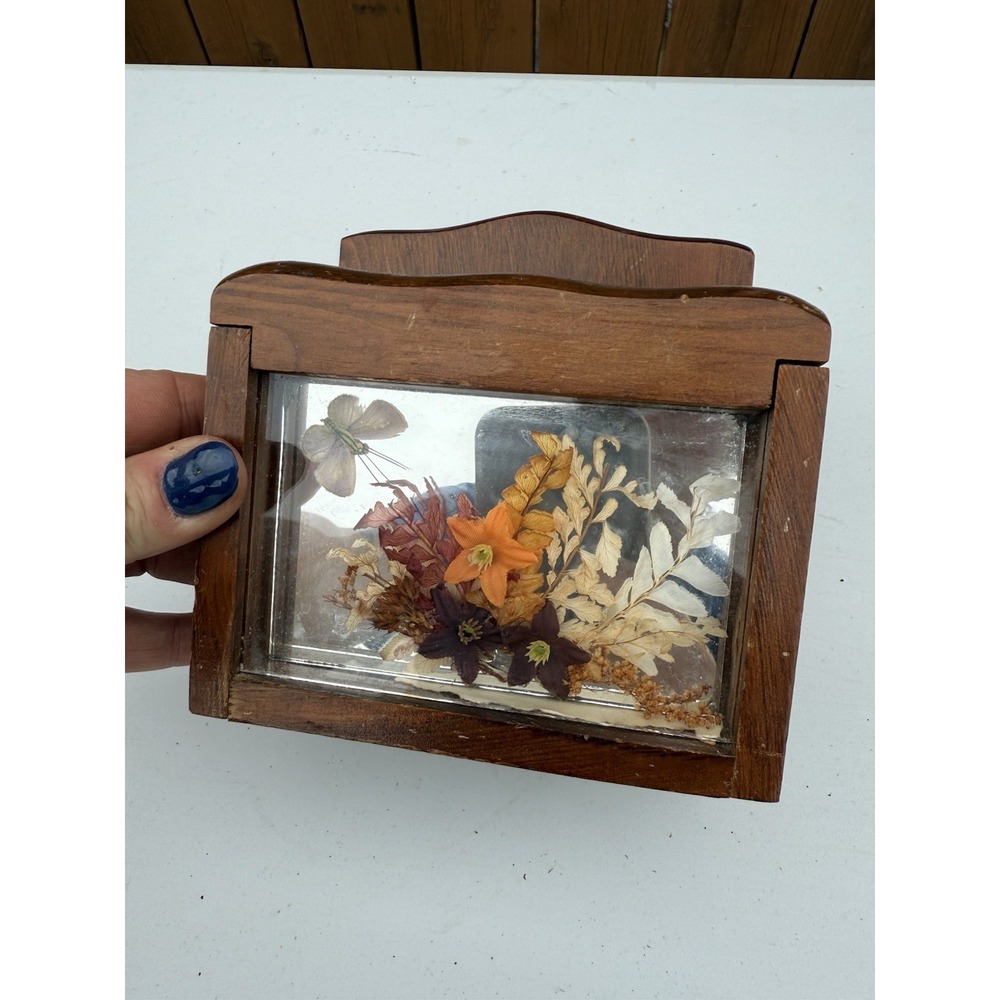 Vintage Wooden Letter Napkin Holder Mirror Artificial Flowers Butterfly Mirror